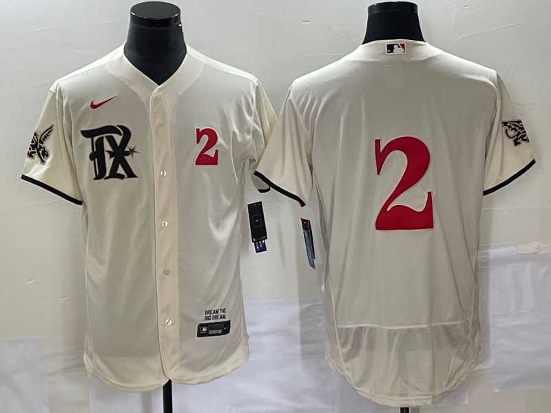 Mens Texas Rangers #2 Marcus Semien Number Cream 2023 City Connect Flex Base Stitched Jersey
